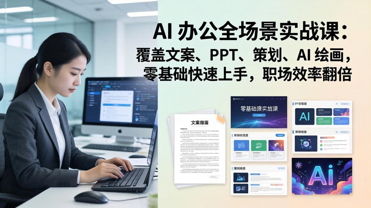 AI 办公全场景实战课：覆盖文案、PPT、策划、AI 绘画，零基础快速上手，职场效率翻倍-小创项目网