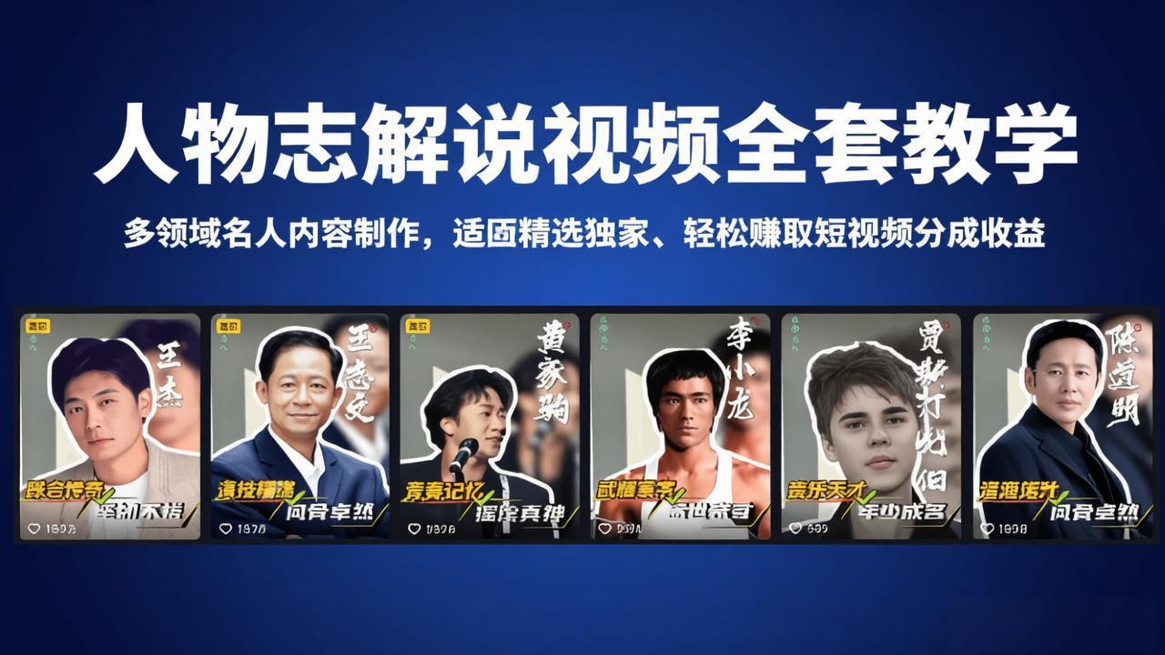 人物志解说视频全套教学，多领域名人内容制作，适配精选独家，轻松赚取短视频分成收益-小创项目网