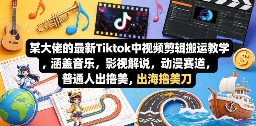 某大佬的最新Tiktok中视频剪辑搬运教学，涵盖音乐，影视解说，动漫赛道，普通人出海撸美刀-小创项目网