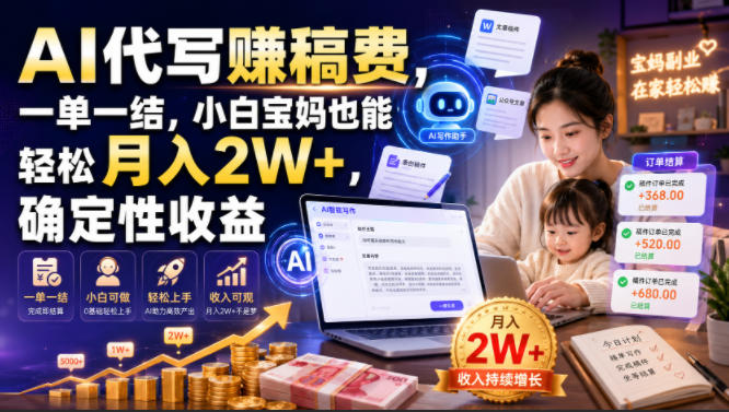 AI代写賺稿费，一单一结，小白宝妈也能轻松月入2W+，确定性收益【揭秘】-小创项目网