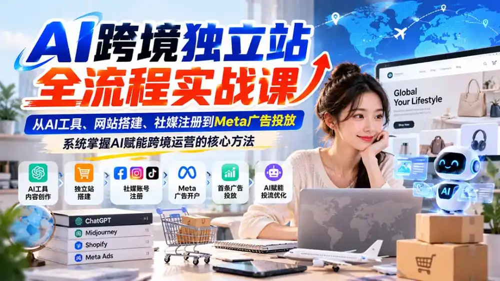 AI跨境独立站全流程实战课：从AI工具、网站搭建、社媒注册到Meta广告投放，系统掌握AI赋能跨境运营的核心方法-小创项目网