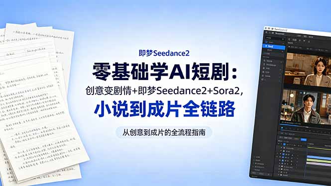 零基础学AI短剧：创意变剧情+即梦Seedance2+Sora2，小说到成片全链路-小创项目网