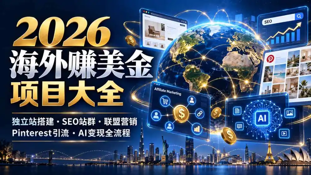 2026海外赚美金项目大全：独立站搭建、SEO站群、联盟营销、Pinterest引流与AI变现全流程-小创项目网