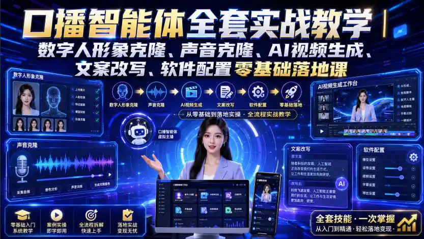 口播智能体全套实战教学｜数字人形象克隆、声音克隆、AI视频生成、文案改写、软件配置零基础落地课-小创项目网