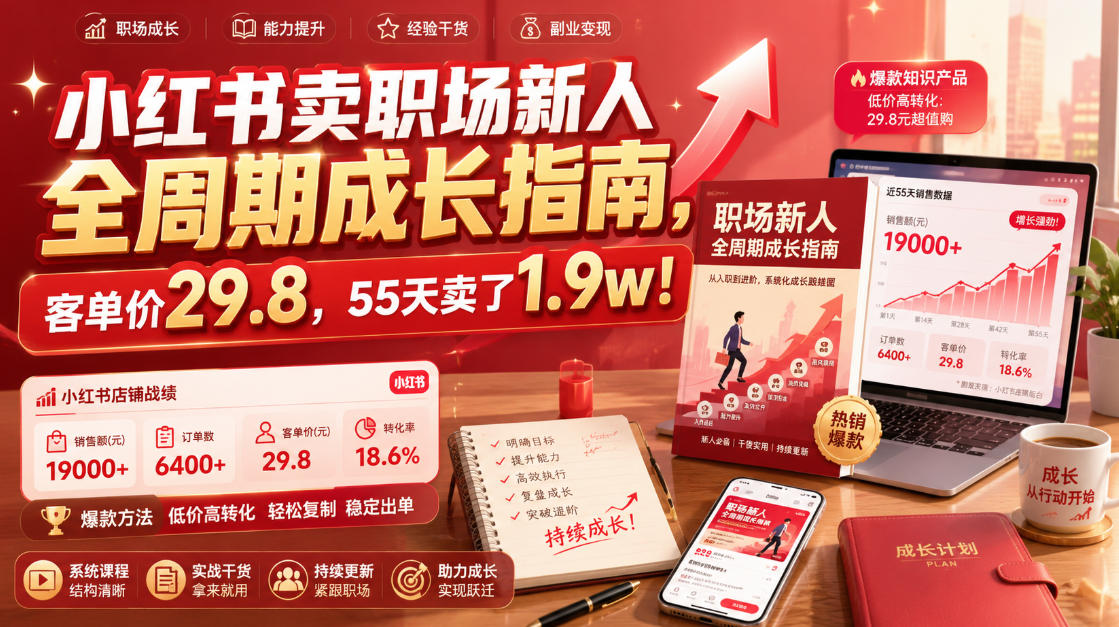 小红书卖职场新人全周期成长指南，客单价29.8，55天卖了1.9w！-小创项目网
