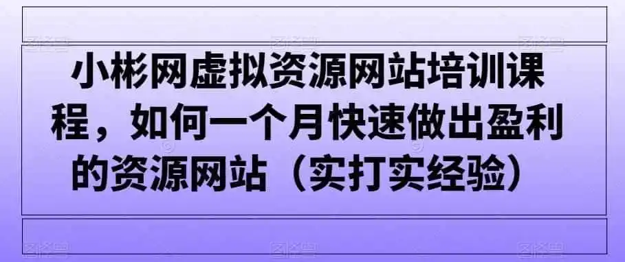 小彬网虚拟资源网站培训课程，如何一个月快速做出盈利的资源网站（实打实经验）-小创项目网