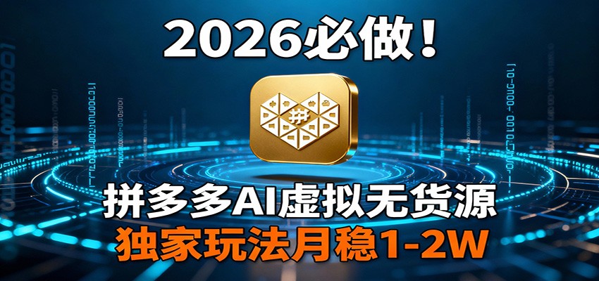 2026 必做！拼多多 AI 虚拟无货源，独家玩法月稳 1-2W-小创项目网