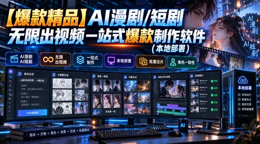 【爆款精品】AI漫剧/短剧无限出视频一站式爆款制作软件（本地部署）