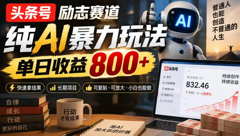 头条号励志赛道，纯AI暴力玩法，单日收益800+，快速拿结果，长期项目-小创项目网