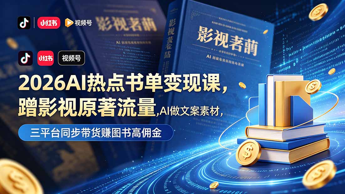 2026AI热点书单变现课，蹭影视原著流量，AI做文案素材，三平台同步带货赚图书高佣金-寒山客