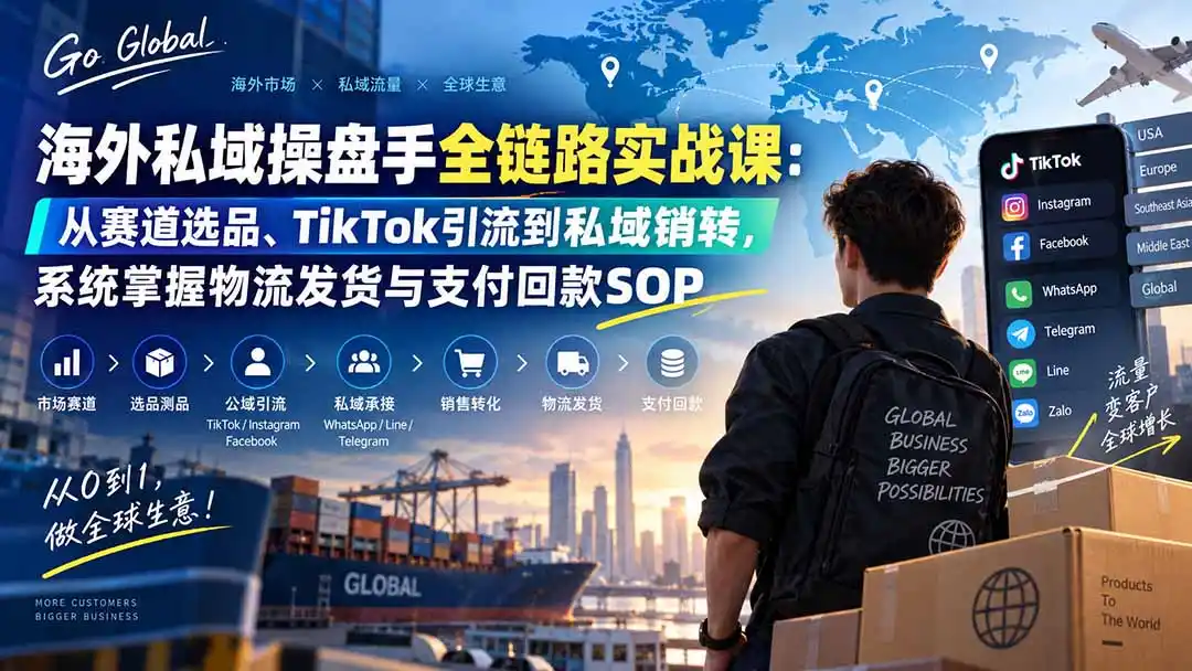 海外私域操盘手全链路实战课：从赛道选品、TikTok引流到私域销转，系统掌握物流发货与支付回款SOP-小创项目网