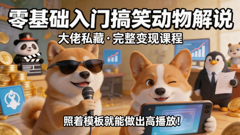 零基础入门搞笑动物解说，大佬私藏完整变现课程，照着模板就能做出高播放-小创项目网
