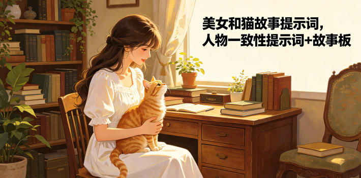 美女和猫故事提示词,人物一致性提示词+故事板-寒山客