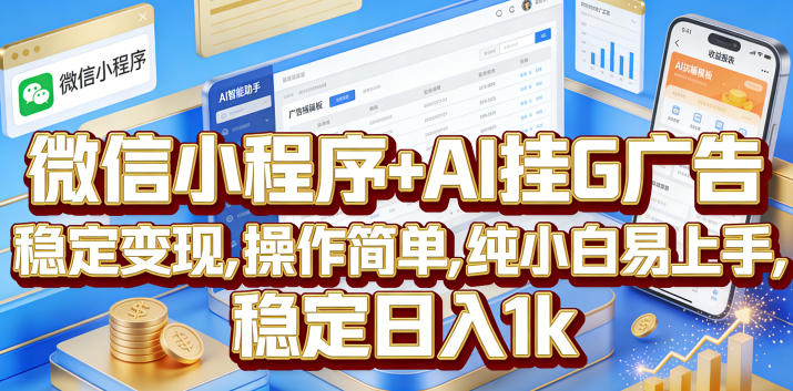 微信小程序+AI挂G广告，稳定变现，操作简单，纯小白易上手，稳定日入1k【揭秘】-寒山客