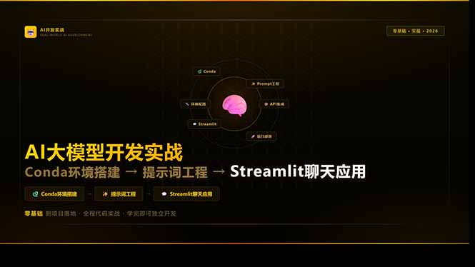 AI大模型开发实战：Conda环境搭建→提示词工程→Streamlit聊天应用，零基础到项目落地-小创项目网