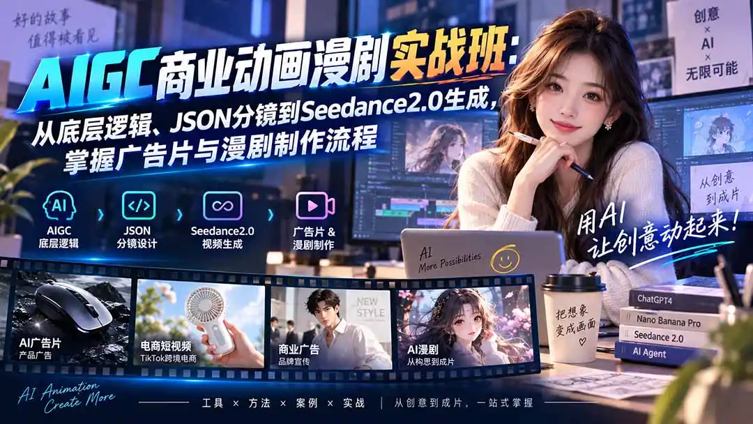 AIGC商业动画漫剧实战班-更新：从底层逻辑、JSON分镜到Seedance2.0生成，掌握广告片与漫剧制作流程-小创项目网