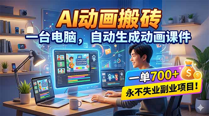 AI动画搬砖，一台电脑，自动生成动画课件，一单800+ 永不失业副业项目！-小创项目网