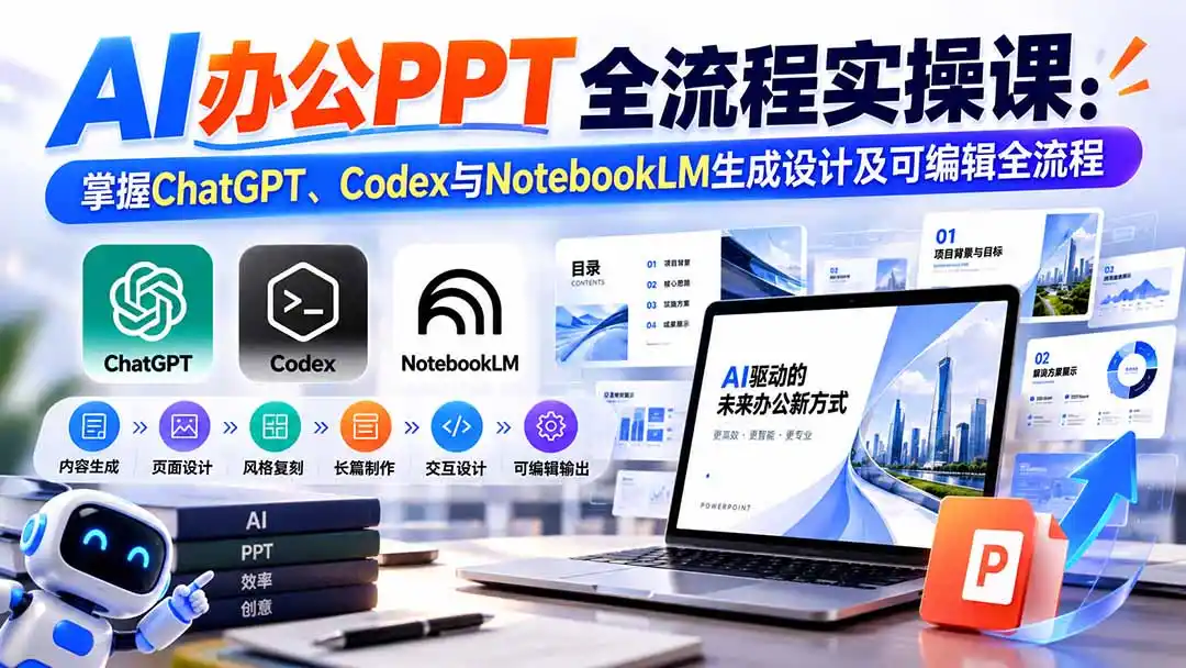 【无水印】AI办公PPT全流程实操课: 掌握ChatGPT、Codex与NotebookLM生成设计及可编辑全流程-寒山客