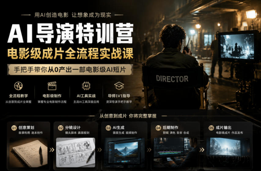 AI导演特训营,电影级成片全流程实战课,手把手带你从0产出一部电影级AI短片-寒山客