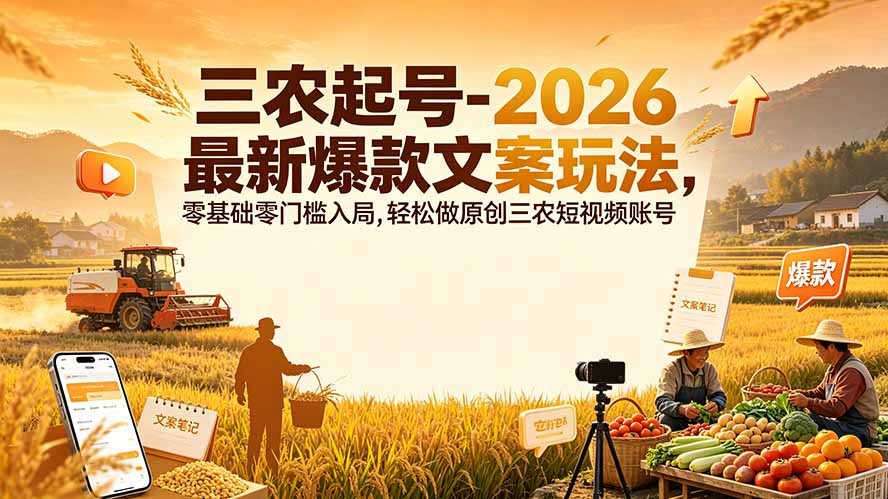 三农起号-2026 最新爆款文案玩法，零基础零门槛入局，轻松做原创三农短视频账号-小创项目网