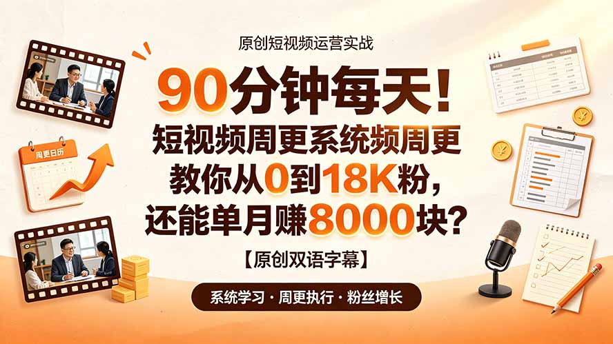 90 分钟每天！短视频周更系统教你从 0 到 18K 粉，还能单月赚 8000 块？【原创双语字幕】-小创项目网