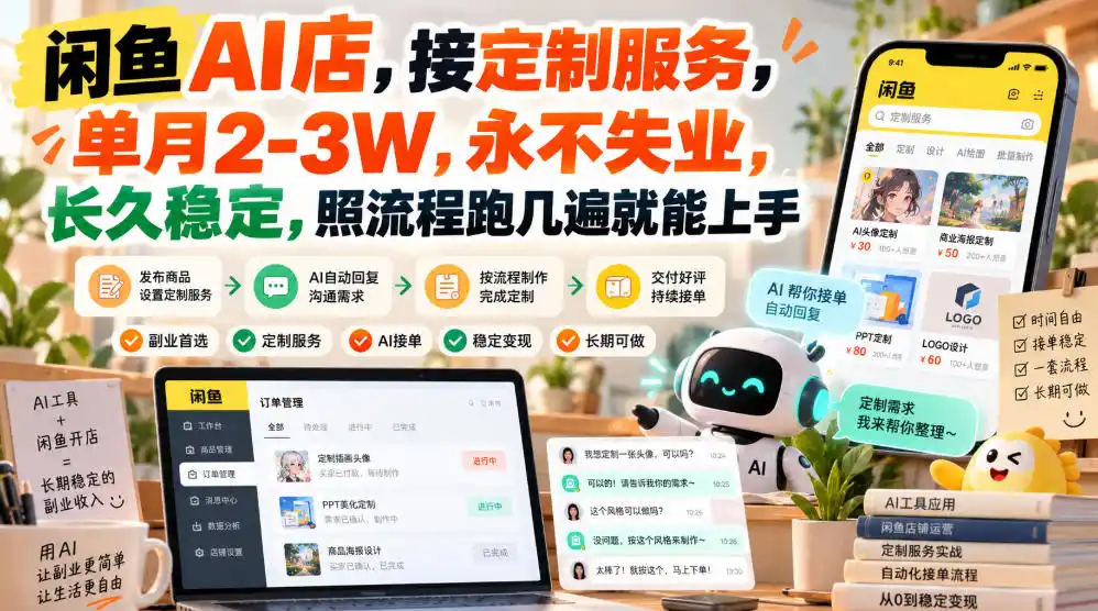 闲鱼AI店，接定制服务，单月2-3W，永不失业，长久稳定，照流程跑几遍就能上手-小创项目网