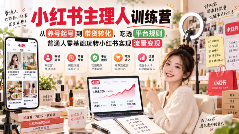 小红书主理人训练营,从养号起号到带货转化,吃透平台规则,普通人零基础玩转小红书实现流量变现-寒山客