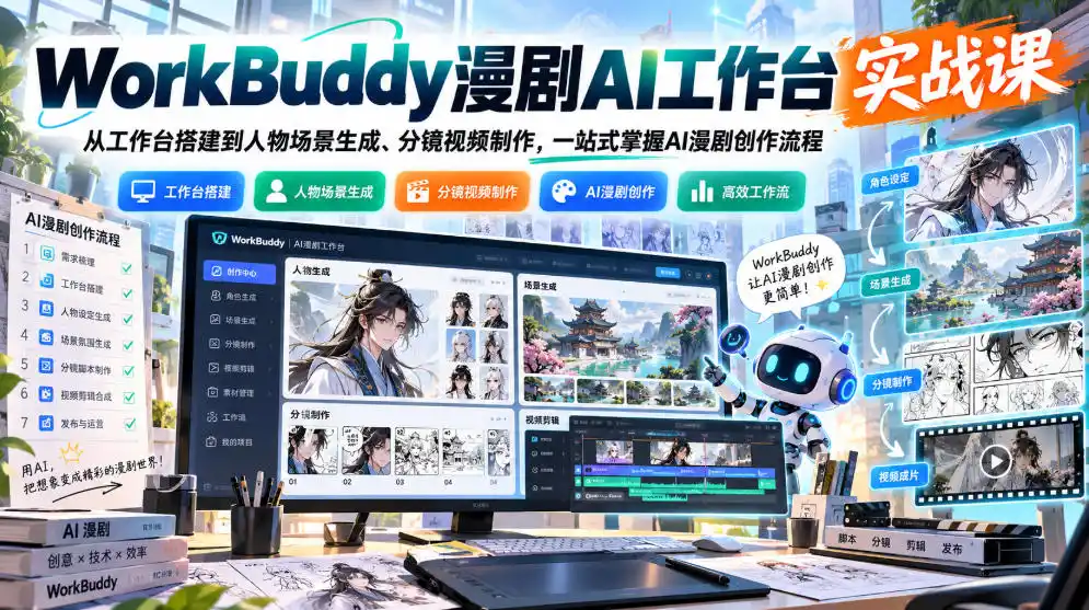 WorkBuddy漫剧AI工作台实战课：从工作台搭建到人物场景生成、分镜视频制作，一站式掌握AI漫剧创作流程-小创项目网