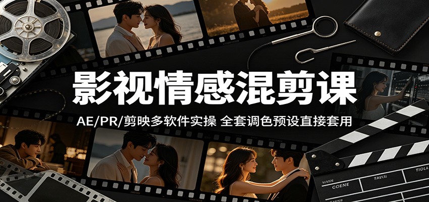 影视情感混剪课：AE/PR/剪映多软件实操，全套调色预设直接套用-小创项目网