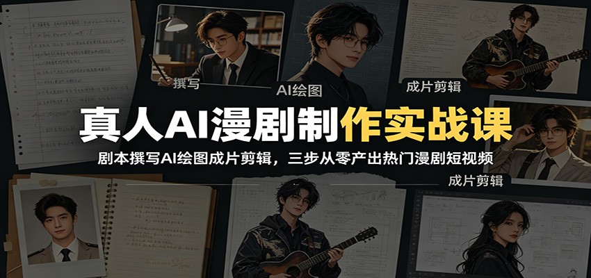 真人AI漫剧制作实战课:剧本撰写AI绘图成片剪辑,三步从零产出热门漫剧短视频-小创项目网