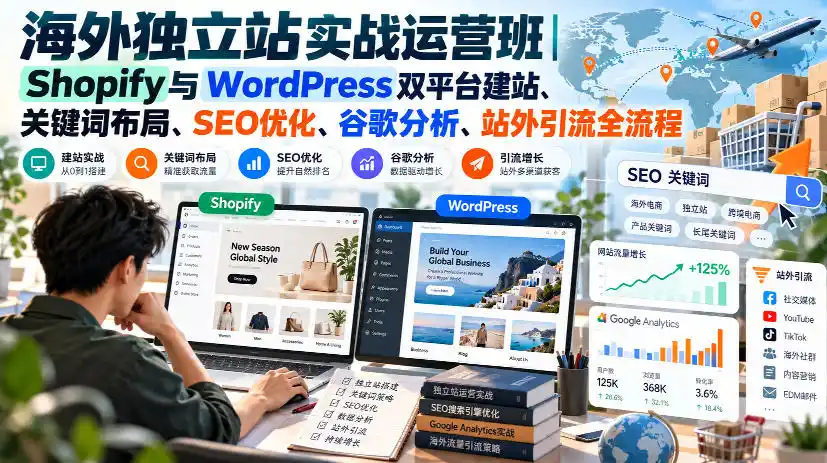 海外独立站实战运营班｜Shopify与WordPress双平台建站、关键词布局、SEO优化、谷歌分析、站外引流全流程-寒山客