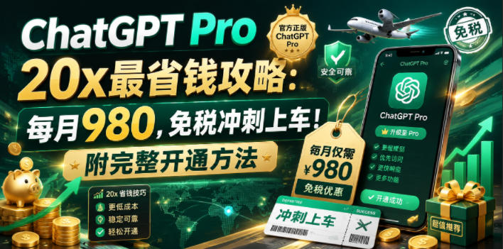 ChatGPT Pro 20x最省钱攻略：每月980，免税冲刺上车！附完整开通方法【文档】-寒山客