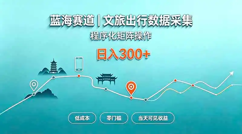 蓝海赛道 文旅出行数据采集 程序化矩阵操作 低成本 零门槛 当天可见收益 日入300+-寒山客