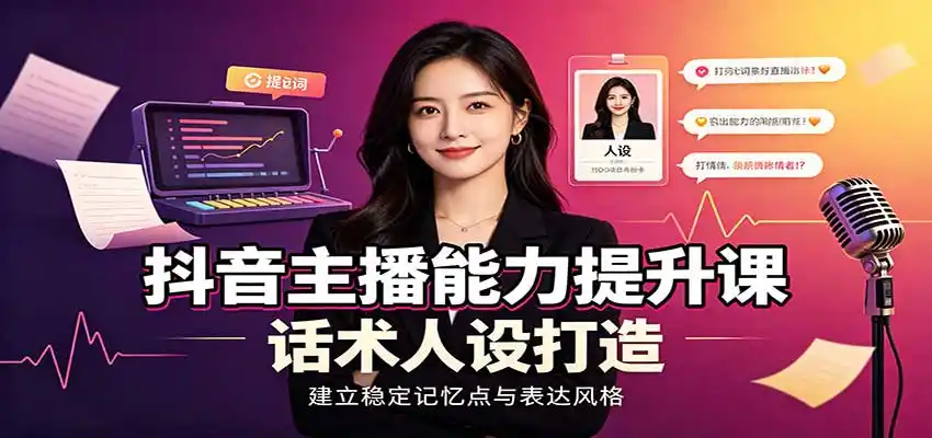 抖音主播能力提升课：账号底层逻辑，直播间搭建调试，话术人设打造全套教学-小创项目网