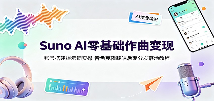 Suno AI零基础作曲变现：账号搭建提示词实操，音色克隆翻唱后期分发落地教程-小创项目网