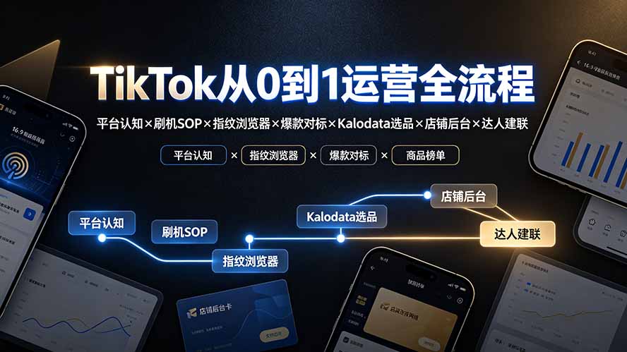 TikTok从0到1运营全流程：平台认知×刷机SOP×指纹浏览器×爆款对标×Kalodata选品×店铺后台×达人建联-寒山客