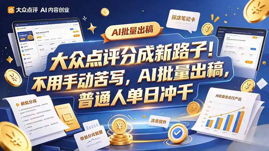 大众点评副业新玩法，工具提效解放双手，批量做笔记，单日可破千-小创项目网