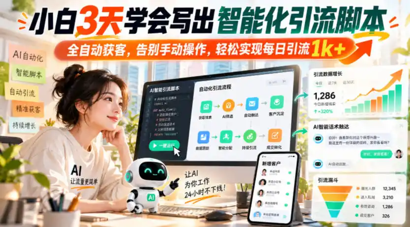 小白3天学会写出智能化引流脚本，全自动获客，告别手动操作，轻松实现每日引流1k+-小创项目网