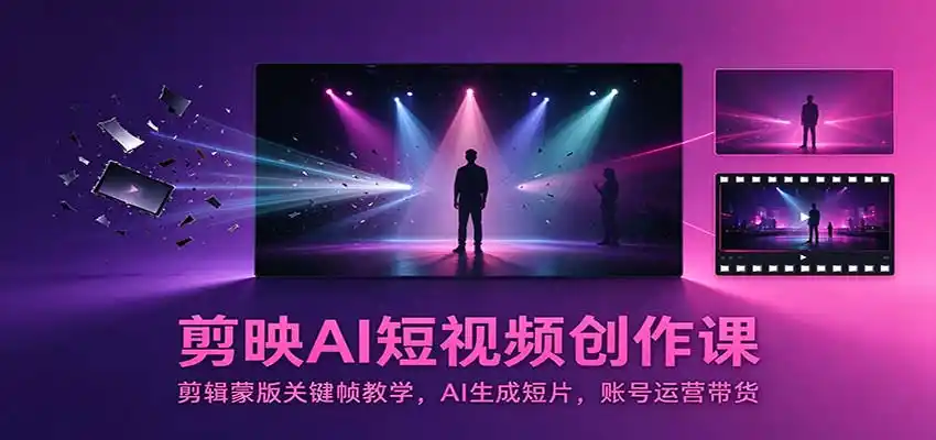 剪映AI短视频创作课：剪辑蒙版关键帧教学，AI生成短片，账号运营带货-小创项目网