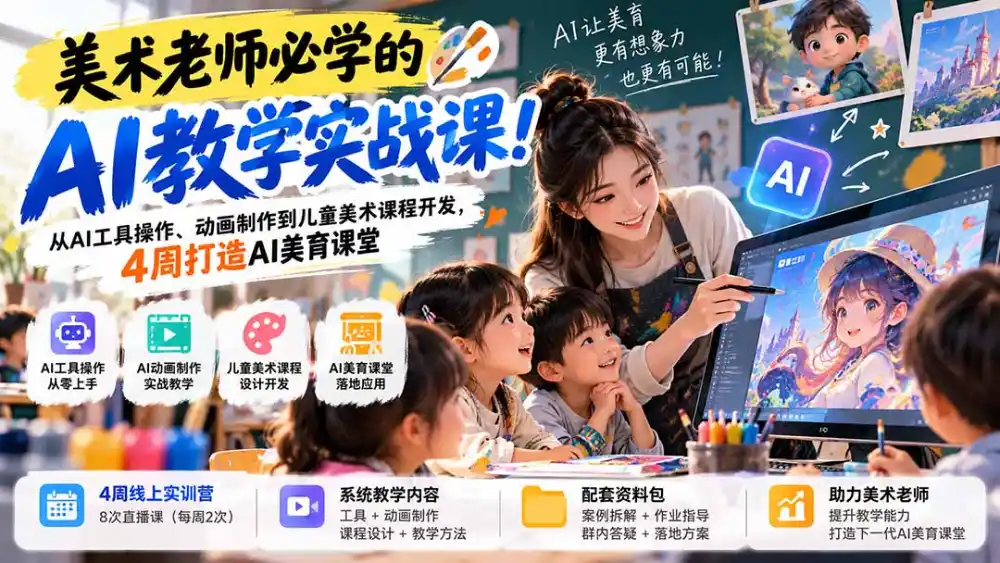 美术老师必学的AI教学实战课！从AI工具操作、动画制作到儿童美术课程开发，4周打造AI美育课堂-小创项目网