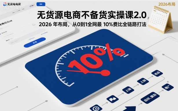 无货源电商不备货实操课2.0，2026年布局，从0到1全网最低10%费比全链路打法【更新26年5月】-小创项目网