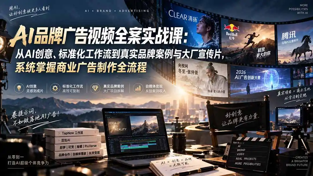 AI品牌广告视频全案实战课:从AI创意、标准化工作流到真实品牌案例与大厂宣传片,系统掌握商业广告制作全流程-小创项目网