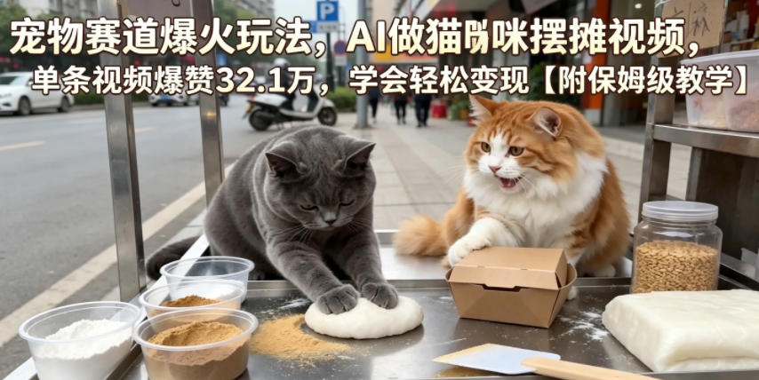 宠物赛道爆火玩法，AI做猫咪摆摊视频，单条视频爆赞32.1万，学会轻松变现【附保姆级教学】-寒山客