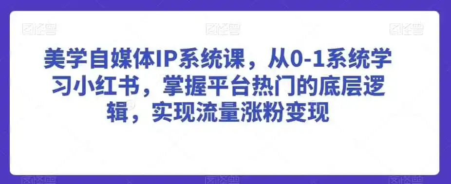 美学自媒体IP系统课，从0-1系统学习小红书，掌握平台热门的底层逻辑，实现流量涨粉变-小创项目网