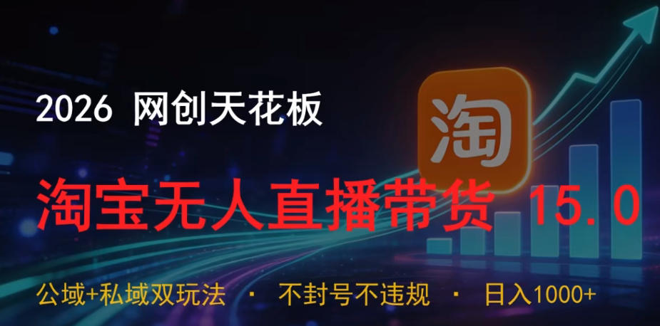 2026网创天花板，淘宝无人直播带货15.0，公域+私域双玩法，日入1k+，不违规不封号【揭秘】-寒山客