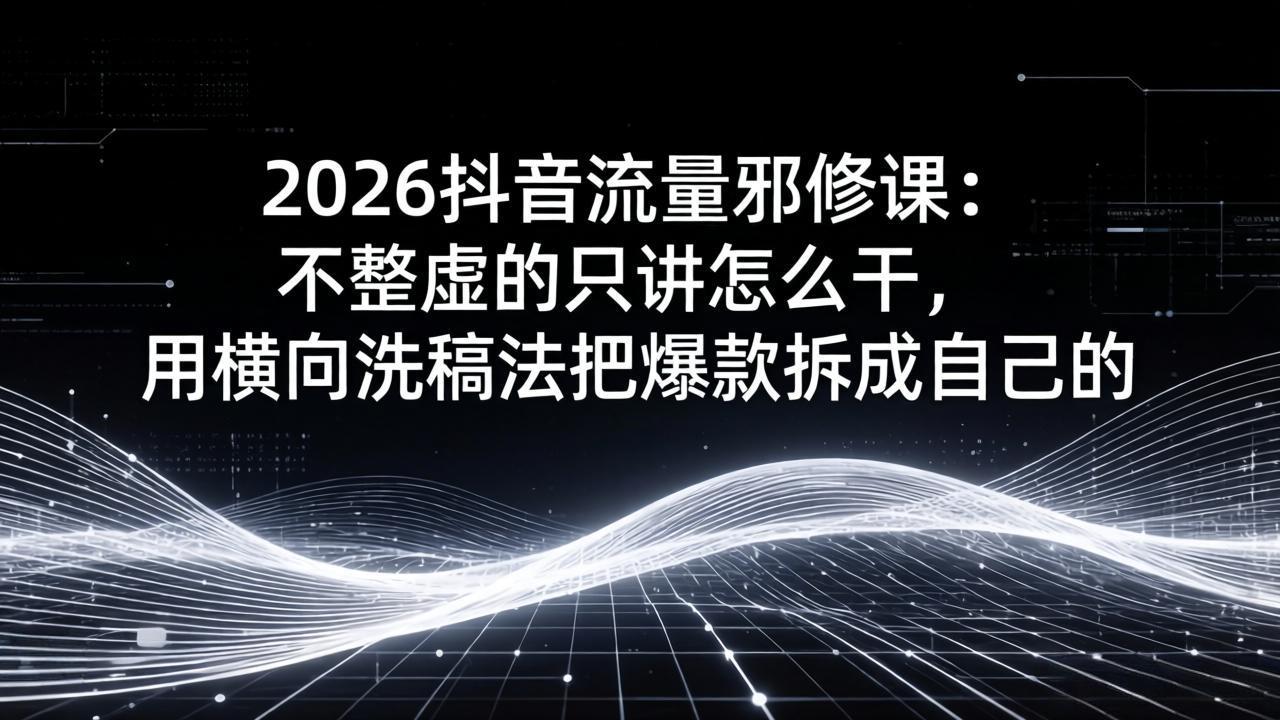 2026抖音流量邪修课：不整虚的只讲怎么干，用横向洗稿法把爆款拆成自己的-小创项目网