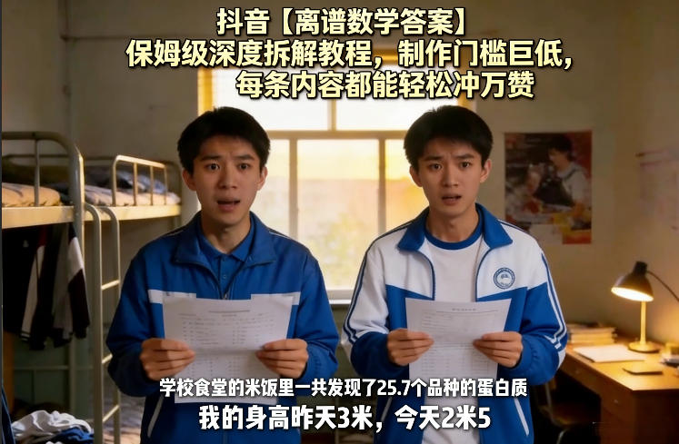 抖音【离谱数学答案】保姆级深度拆解教程，制作门槛巨低，每条内容都能轻松冲万赞，附详细步骤-小创项目网