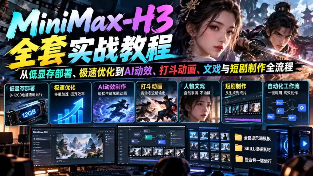 MiniMax-H3全套实战教程：从低显存部署、极速优化到AI动效、打斗动画、文戏与短剧制作全流程-小创项目网