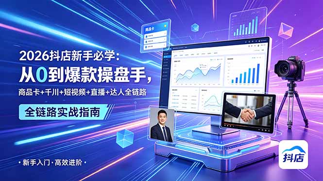 2026抖店新手必学：从0到爆款操盘手，商品卡+千川+短视频+直播+达人全链路-寒山客
