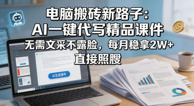 电脑搬砖新路子：AI一键代写精品课件，无需文采不露脸，每月稳拿2W+，直接照搬-小创项目网